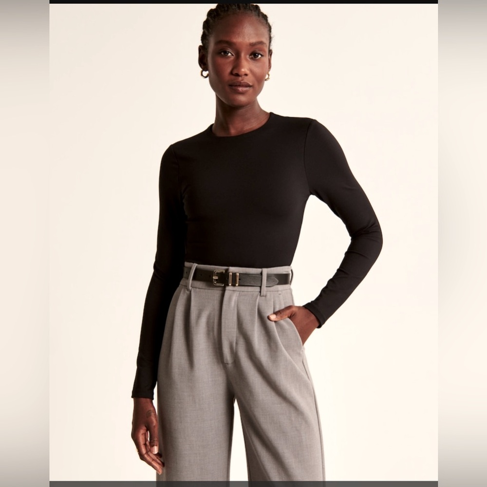 Abercrombie & Fitch Soft AF Black Long Sleeve Crewneck Bodysuit